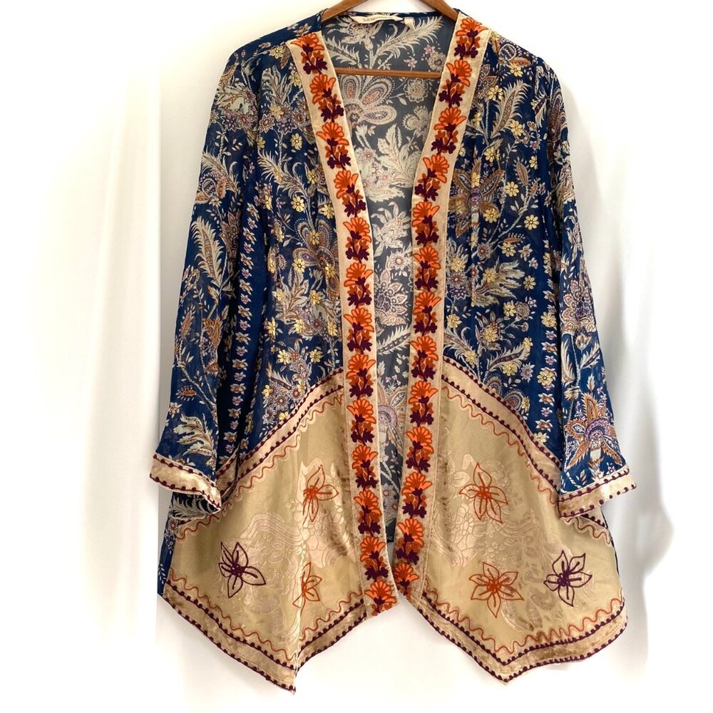 Soft Surroundings Moonlight Garden Kimono Topper Womens XL Boho Velvet Festival